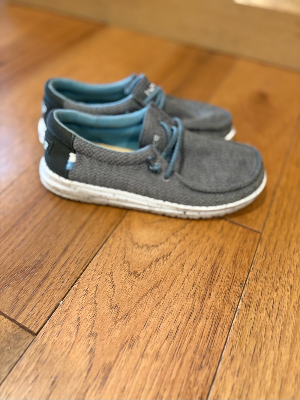 Hey Dude Kids Charcoal Grey Slip-On Sneakers with Light Blue Lining
